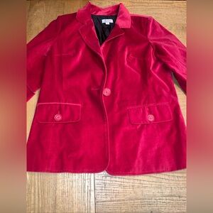 Denim & Co. Regular Red Velvet Blazer Medium M Button Closure